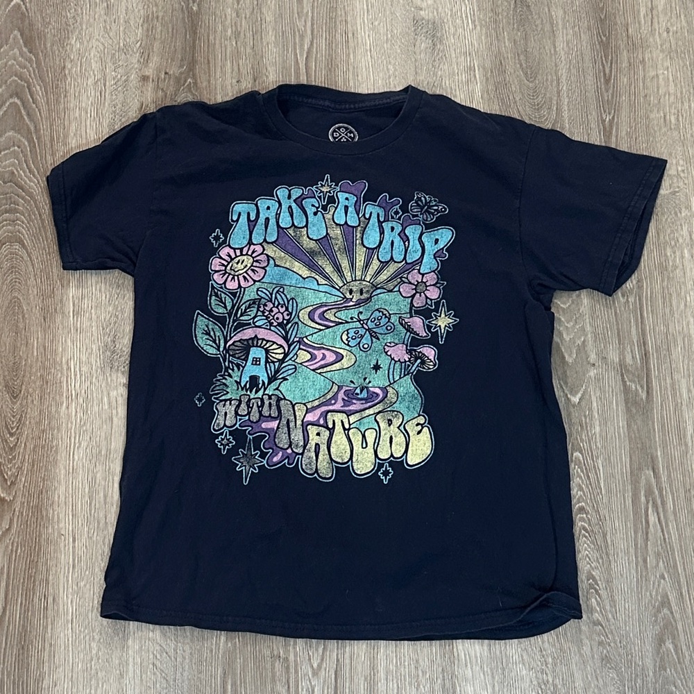 DOM Take A Trip With Nature Distressed Graphic Men's Navy Blue T-Shirt Size L